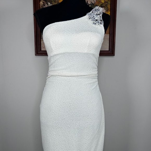 Emerald Sundae Mini Bodycon Dress Women's Medium One Shoulder Off White Party - Picture 1 of 13